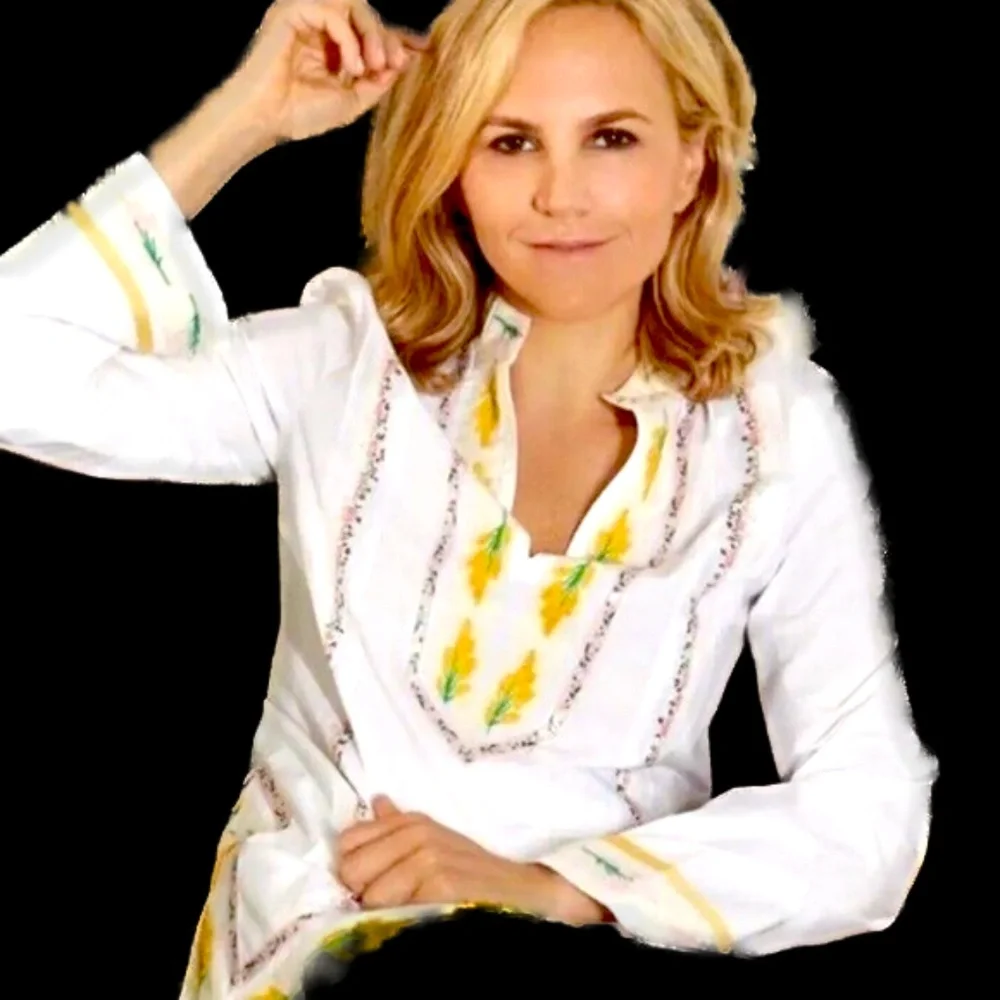 🏷️ NWT Tory Burch Ribbon Embellished Tunic in White Size 4